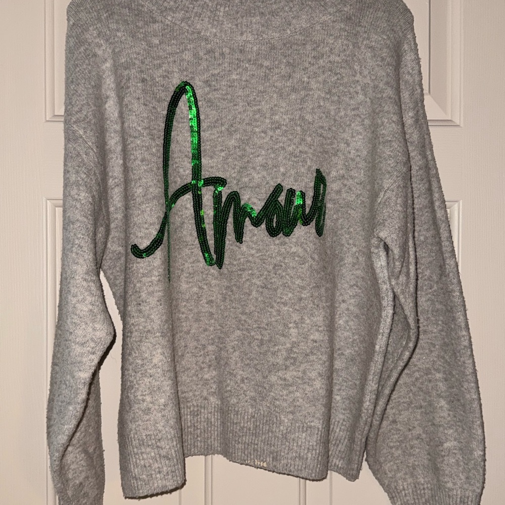 Target Gray Sweater with Green Sequin 'Amour' Script